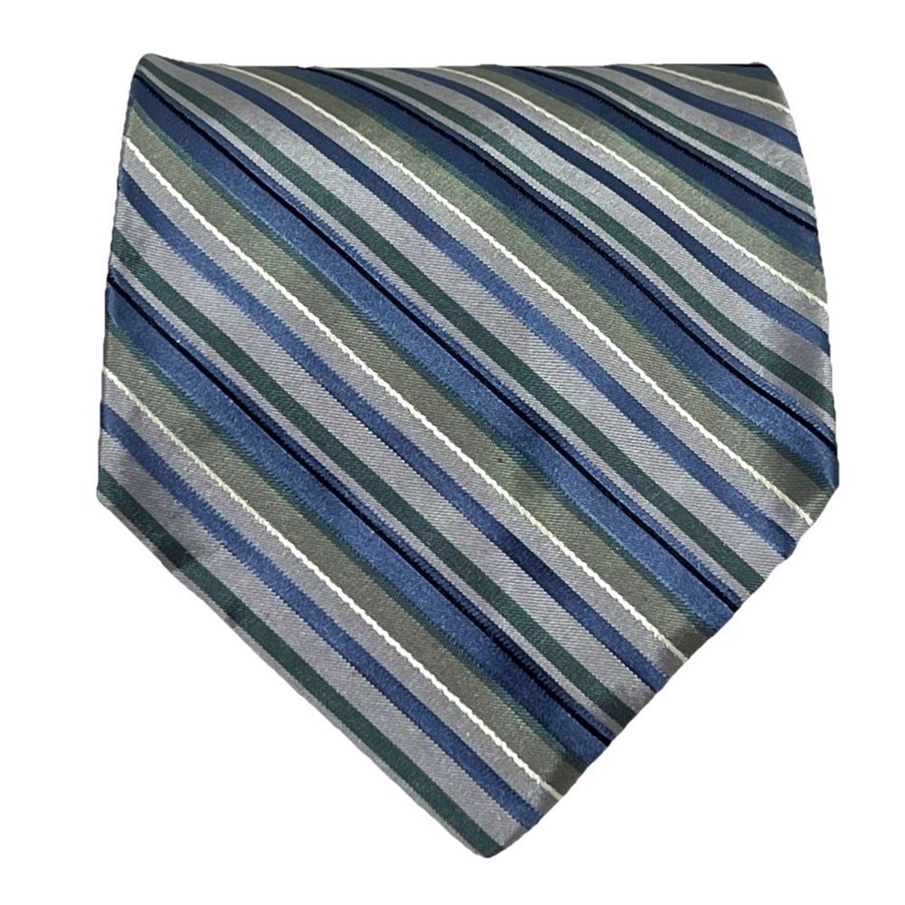 DKNY‎ 100% Silk Designer Tie Gray Striped Business Casual Retro Necktie US-Made - Picture 5 of 10